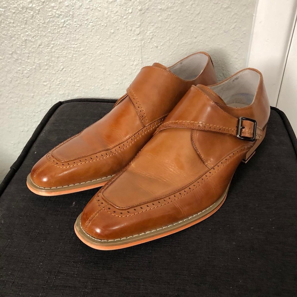 Giovanni Amato Leather Monk strap Dress Shoes Brown Loafers Buckles Men 10.5